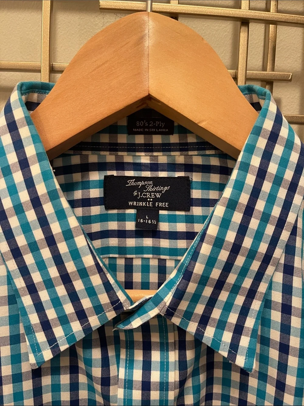 J. Crew Teal, Navy & White Checked Dress Shirt